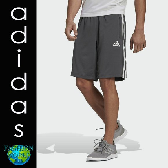 adidas Men's Designed 2 Move 3-Stripes Primeblue Shorts Grey/White NWT - Picture 1 of 5